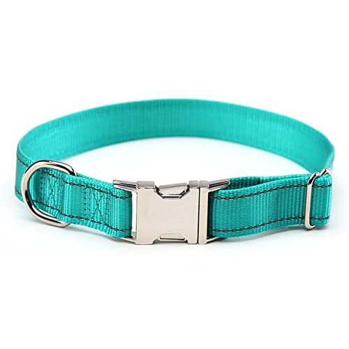 Love Dream Reflective Dog Collar with Metal Buckle, Adjustable Safety Nylon Dog Collars with Heavy Duty Quick Release Buckle for Small Medium Large Dogs, Pet Collar with ID Tag Ring - color: Teal, size: Medium: Width 0.8",Neck 12.6"-19.6"