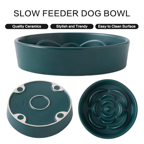 8.25'' Ceramic Slow Feeder Dog Bowls - Petal Shape Modern Dog Food Dish for Medium and Large Breeds, Puzzle Maze Bowl to Slow Down Eating, Anti-Gulping, Dishwasher & Microwave Safe, Green - color: Green, size: 8.25 inch