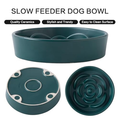 8.25'' Ceramic Slow Feeder Dog Bowls - Petal Shape Modern Dog Food Dish for Medium and Large Breeds, Puzzle Maze Bowl to Slow Down Eating, Anti-Gulping, Dishwasher & Microwave Safe, Green - color: Green, size: 8.25 inch
