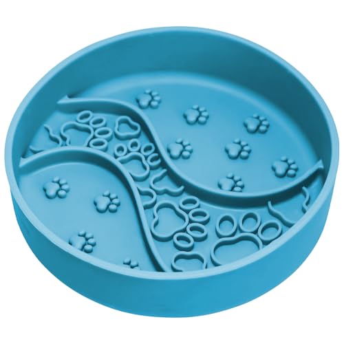 Silicone Slow Feeder Dog Bowl for Medium and Large Dogs, Strong Suction Cup Anti-Tip Anti-Choking Chew-Resistant Pet Feeding Bowl - color: Yellow, size: D:7 INCH