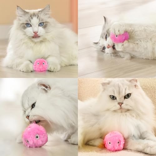 2 Pcs Speedy Tail, Interactive 2.0 Cat Toy Ball for Indoor, Automatic Speedy Sprint Balls and Chirping Ball, Self Play Hunting Rolling Kitty Kitten Catnip Exercise Toys - color: Blue+Pink