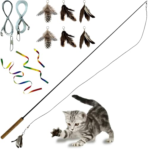 Forever Stick with Cat Toys and Strings Bundle - The Unbreakable Cat Wand Toy, Durable Cat Toy Wand, Extra Long Cat String Toy, Cat Fishing Pole Toy for Bored Indoor Adult Cats, Cat Stick Toy - size: Forever Stick and Extra Toys and Strings