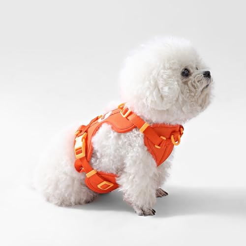 HNS1001A Arlo Small Adjustable Soft Padded No Pull Pet Harness with 3 Buckles and 3 Leash Clips, Aperol - color: Dark Orange, size: Small (Chest: 14 - 22")