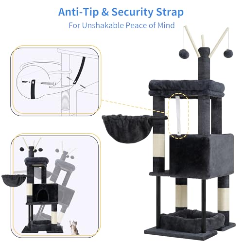 Heybly Cat Tree， HCT202SG - color: Smoky Gray, size: 45.3 inch