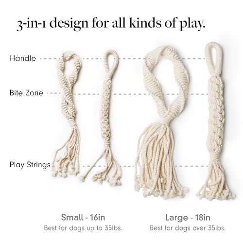 LAY LO Natural Cotton Dog Rope Toy for Small & Medium Dogs, Non-Toxic Rope Toy, 2-Pack Puppy Teething Toy, Durable Boho Dog Toys with Handle