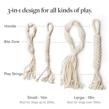 LAY LO Natural Cotton Dog Rope Toy for Small & Medium Dogs, Non-Toxic Rope Toy, 2-Pack Puppy Teething Toy, Durable Boho Dog Toys with Handle