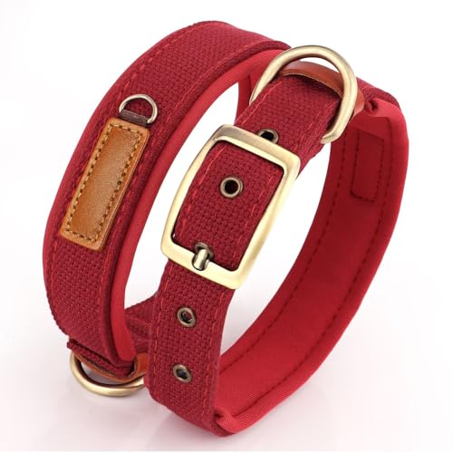 Soft Nylon Dog Collar with Buckle, Adjustable Padded Pet Collar with D-Ring for Small Medium Large Dogs，Red，L - color: Red, size: L:Neck 17.7-21.6"