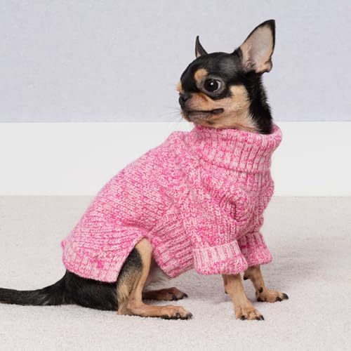 Fitwarm Knitted Turtleneck Dog Sweater, Cozy Dog Winter Clothes for Small Dogs Girl, Holiday Pet Outfit, Heather Pink, XS - color: Heather Pink, size: X-Small