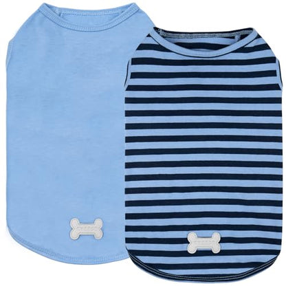 KYEESE 2Pack Dog Shirt, Soft Striped Dogs T Shirts, Lightweight Doggie Tank Top Cat Clothes, Sleeveless Dog Shirt for Small Dogs, Stretchy Pet Vest, Dark Blue, Medium - color: 02# 2Pack (Dark Blue+Striped), size: Medium (7-13lbs)