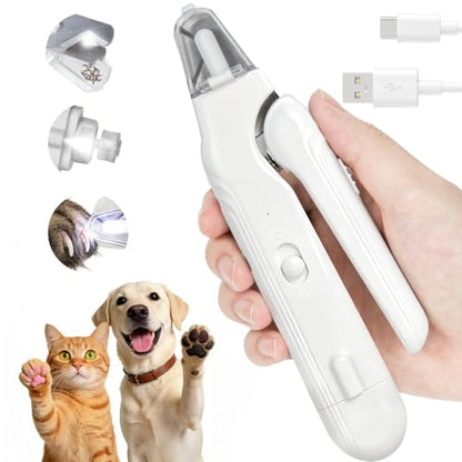 2-in-1 Dog Nail Clippers with Light - Electric Pet Nail Grinder Quiet for Small Large Dogs & Cats, LED Prevent Over Cutting, USB-C Rechargeable Safety Guard Grooming Kit for Black Nails-3VX