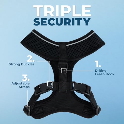 Voyager Aerolite Over the Head Dog Harness, No Pull Breathable Air Mesh Vest, Quick Dry with Reflective Stitching, Adjustable Escape Resistant Harness for Small Medium Large Dogs - Black, X-Small - color: Black, size: XS