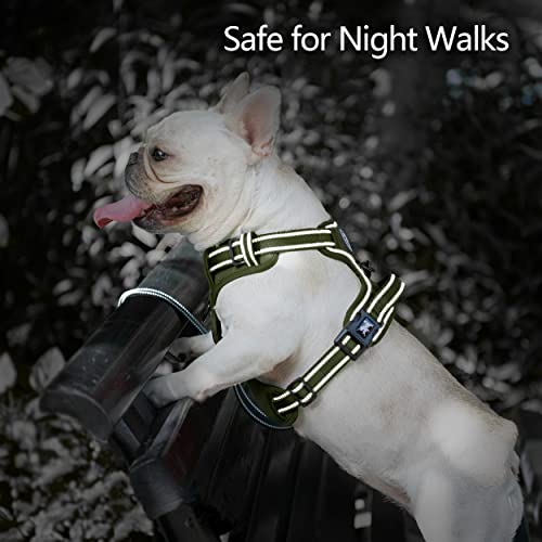PoyPet No Pull Dog Harness, No Choke Reflective Dog Vest, Adjustable Pet Harnesses with Easy Control Padded Handle for Small Medium Large Dogs(Military Green,XS) - color: Military Green, size: XS