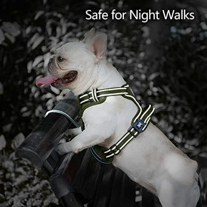 PoyPet No Pull Dog Harness, No Choke Reflective Dog Vest, Adjustable Pet Harnesses with Easy Control Padded Handle for Small Medium Large Dogs(Military Green,XS) - color: Military Green, size: XS