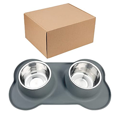 Dog Food Bowls Stainless Steel Dog Food & Water Bowl Set with No Spill No Slip Silicone Mat, Dog Dishes for Small Medium Size Dogs Pet Cat Puppy Food Feeding Bowls, Grey, 24oz, 3 Cup - color: Grey, size: 3 Cup/27 oz each