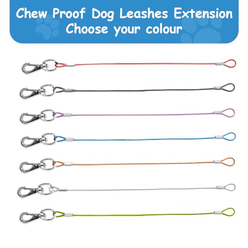 Chew Proof Dual Dog Leashes, 2Pack Extension Metal Cable Lead, No Tangle, Heavy Duty Dog Leash Extender for Collar & Harness (Black+Green, 20in/50cm) - color: Black+Green