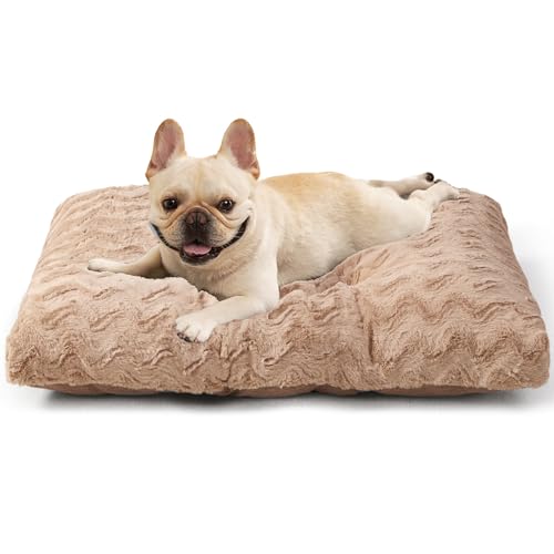 EHEYCIGA Washable Medium Dog Bed for Crate 29x21 Inch, Reversible Kennel Pad for Dogs Weight Up to 35 lbs, Plush and Comfy Pet Sleeping Mat, Camel - color: Camel, size: 29" x 21"x 3"