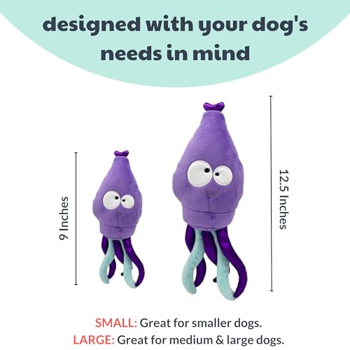 Huxley & Kent Slappies for Dogs | Squiggly Squid (Small) | Squeak & Shake Dog Toy | No Stuff Squeaky Toy, TPR Ball in Head | Simulates Hunting Nature for Dogs - size: Small, style: Squiggly Squid