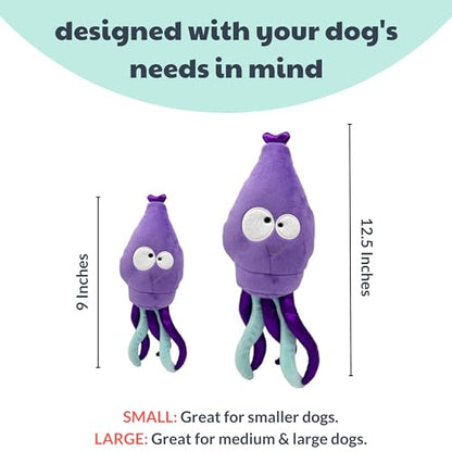 Huxley & Kent Slappies for Dogs | Squiggly Squid (Small) | Squeak & Shake Dog Toy | No Stuff Squeaky Toy, TPR Ball in Head | Simulates Hunting Nature for Dogs - size: Small, style: Squiggly Squid