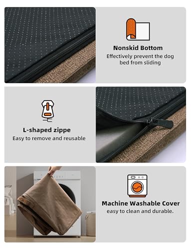 Sytopia Indestructible 42 Inch Orthopedic Waterproof Dog Crate Bed chew Proof for Extra Large Dogs, Removable Washable Cover, Egg Crate Foam Mat, Suitable for Dogs Up to 100 Lbs, Brown