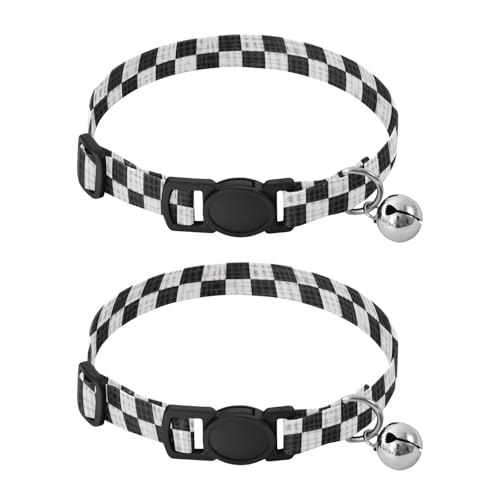 Black White Checkerboard Classic Kitten Collar 2 Pack Collar for Puppy Adjustable 10.6 to 17.1 Inches - color: Black White Checkerboard Classic
