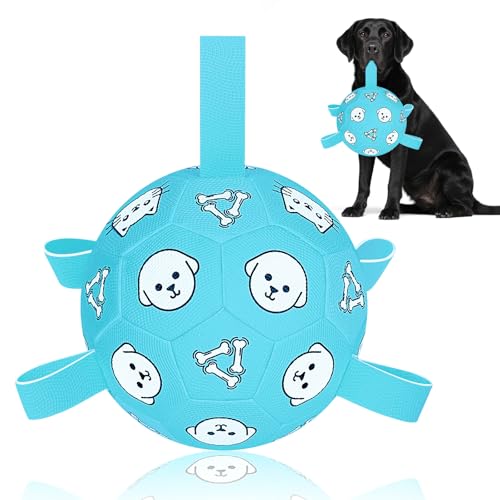 Dog Toy Soccer Ball with Grab Tabs, Durable Dog Soccer Ball, Dog Birthday Toys for Medium & Large Dogs, 8 Inch - color: Pale Blue, size: Large-8 Inch