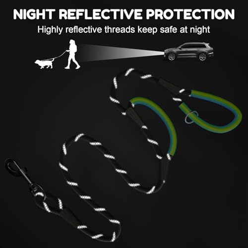 Dog Leash Heavy Duty 4/5/6ft XiaZ 2 Handles Dog Leashes for Medium Large Dogs 1/2 Inch 1000lb Strength Reflective PVC Waterproof-Handles Metal Hook Dual-Handle Rope Leash Nighttime Safety - color: Black, size: 6FT (1/2")