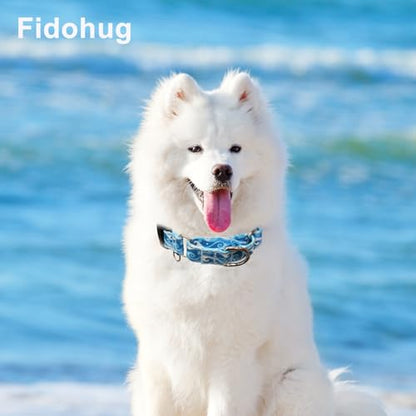Reflective Martingale Collar with Quick Release Buckle Anti Pulling Boy Male Adjustable Dog Collars (Blue Waves, Medium) - color: Blue Waves, size: Medium