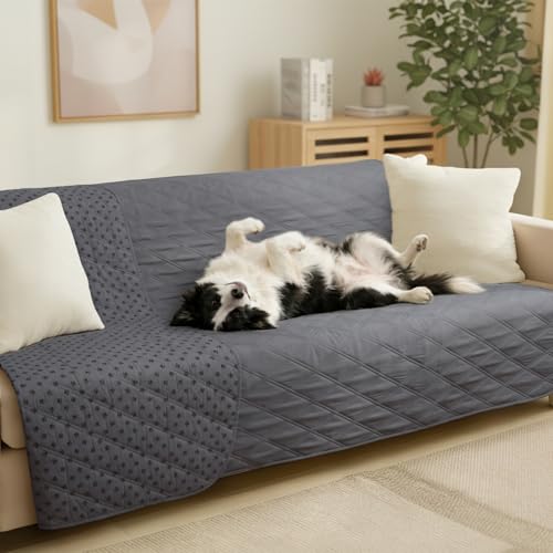 Luciphia 100% Waterproof Couch Cover Blanket for Dogs Anti-Slip Pet Couch Protector Sofa Mat Puppy Cat with Non-Slip Bottom, Grey, 68x82 Inch - color: Grey, size: 68" x82"
