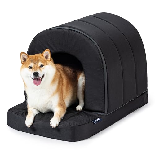 PELZIN Orthopedic Dog Bed House - Outdoor Waterproof Dog Tent with Washable Removable Cover - Durable Indoor Pet Cave Bed for Medium Breeds & Fits 30-Inch Crate - 29"x18", Black - color: Black, size: 29"L x 18"W x 19"Th