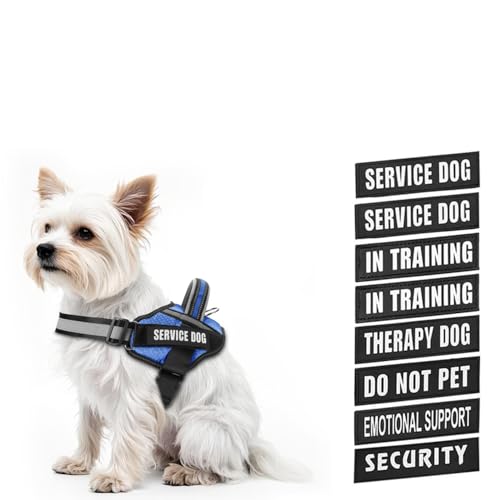 Dog Vest Harness and Patches Set, Animire in Training Service Dog Harness with 10 Dog Patches, Reflective Dog Vest with Handle for Small, Medium, Large, and Extra-Large Dogs - color: Blue, size: XX-SMALL (Chest:12-15 Inch)