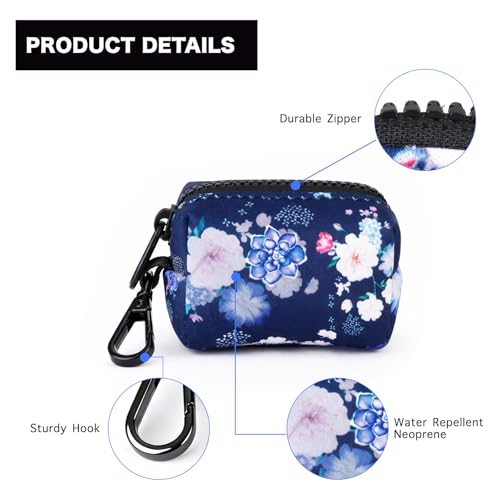 Dog Poop Bag Holder Leash Attachment, Dog Waste Bag Dispenser Zippered Pouch, Fits Any Dog Leash, Includes Free Roll of Dog Bags, Poop Bag Dispenser - 2 Packs, Mixed Blue & White - color: Dark Blue & White