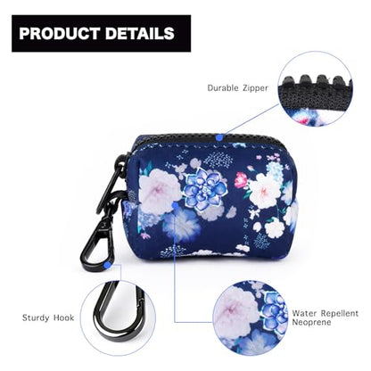 Dog Poop Bag Holder Leash Attachment, Dog Waste Bag Dispenser Zippered Pouch, Fits Any Dog Leash, Includes Free Roll of Dog Bags, Poop Bag Dispenser - 2 Packs, Mixed Blue & White - color: Dark Blue & White