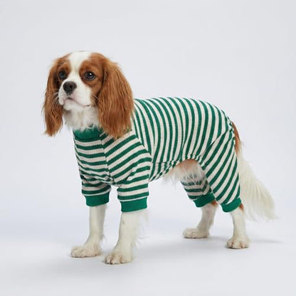 Fitwarm Green and White Striped Dog Pajamas, Waffle Dog Clothes for Small Dogs Girl Boy, Puppy Onesie with Feet, Pet Cat Outfit, Large - color: Green, size: Large