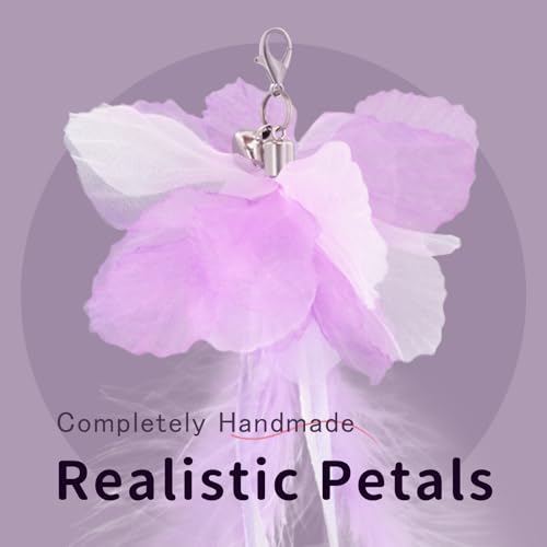 Cat Wand Toys for Indoor Cats - Cat Toy Set with Retractable Teaser Wand and 6 PCS Fairy Feather Toy Refills, Dragonfly Tassel Cat Toys Interactive, Purple - color: Purple