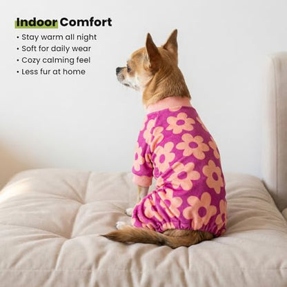 Fitwarm Flower Fleece Dog Pajamas, Warm Winter Dog Clothes for Small Dogs Girl, Cozy Pet Onesie with Feet, Pink, XL - color: Flower, size: X-Large