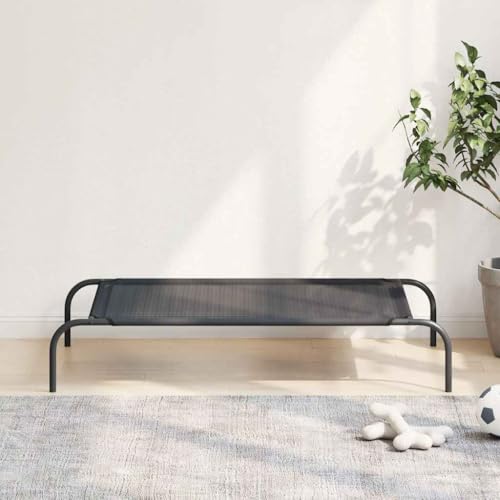 Elevated Dog Bed, Large Raised Pet Cot with Breathable Textilene Fabric, Portable Cooling Bed for Indoor and Outdoor Use, Black, 41.7 x 24.4 x 7.1 Inches - color: Black & Textilene, size: 106 X 62 Cm
