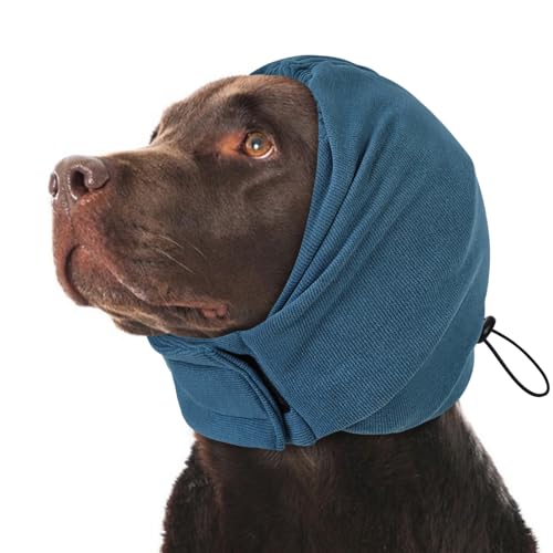 Dog Calming Hoodie, Soft & Adjustable No Shake Ear Wrap for Dogs Hematoma, Noise Protection Dog Head Muffs, Anxiety Relief Ear Cover for Dogs for Fireworks, Separation, Drying, Thunder - color: Blue, size: Medium