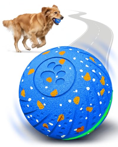 Interactive Dog Toy Balls, E-TPU Automatic Rolling & Bouncing Dog Balls with Lights, Type-C Rechargeable IPX7 Waterproof Dogs Ball, Great Gift for Medium & Large Dogs - color: Blue