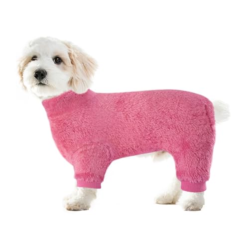 Idepet Velvet Dog Pajamas, Turtleneck Dog Sweater Fuzzy Plush Onesie Soft Cat Apparel Pet Clothes Winter Outfit Doggy Pjs Puppy Jumpsuit for Small Dogs Cats (Rosered,XS) - color: RoseRed, size: X-Small