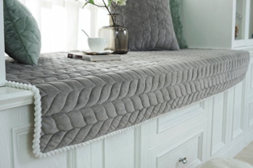 Custom Soft Non-Slip Crystal Velvet Bay Window Mat, Bay Window Cushion Pad, Windowsill Pad, Cover for Padded Window Seat, Bench Cushion Cover for Indoor Tatami Sofa Decor Home Bedroom Living Room - color: Grey, size: 23.62 X 59.05 Inch/60 X 150 cm