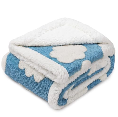 Luciphia Waterproof Pet Blanket for Medium Large Dogs Washable Fluffy Thick Jacquard Shag Fleece Warm Sherpa 3D Textured Flower Print for Cats Puppy Couch Protection (Blue Cloud,40x28 inches) - color: Blue Cloud, size: 40x28 inches