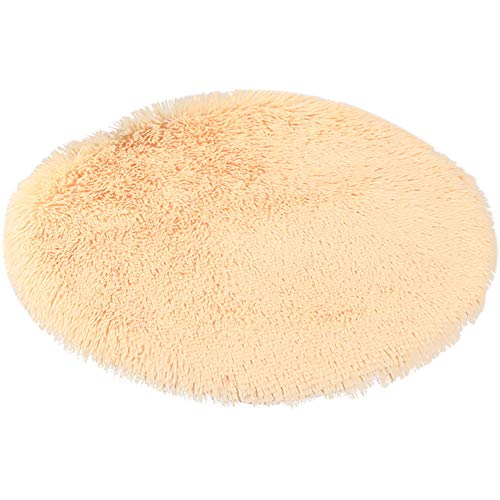 16 Inch Plush Dog Bed Mat Warm Fluffy Round Puppy Crate Pad with Anti-Slip Waterproof Bottom Soft Comfy Pet Kennel Mat for Small and Medium Dogs Sleeping(Beige) - color: Beige, size: 16 Inch