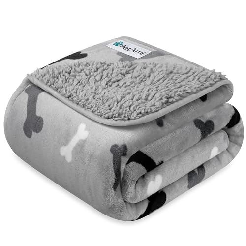 PETAMI Sherpa Fleece Waterproof CAT and Dog Blanket, Bone Gray, Large - color: Bone Gray, size: Large (40x60)