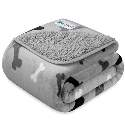 PETAMI Sherpa Fleece Waterproof CAT and Dog Blanket, Bone Gray, Large - color: Bone Gray, size: Large (40x60)