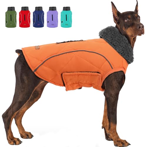 EMUST Winter Coat for Large Dogs, Windproof Dog Jacket for Cold Weather, Extra Warm Dog Winter Clothes for Small Medium Large Dogs, Orange, XXL - color: NewOrange, size: XX-Large(Pack of 1)
