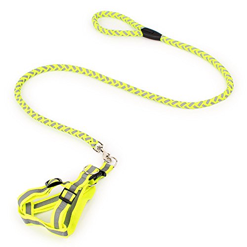 Dog Leash Reflective Glow in the Dark Durable Lightweight Rope for Night Walking and Outdoor Safety - color: Yellow
