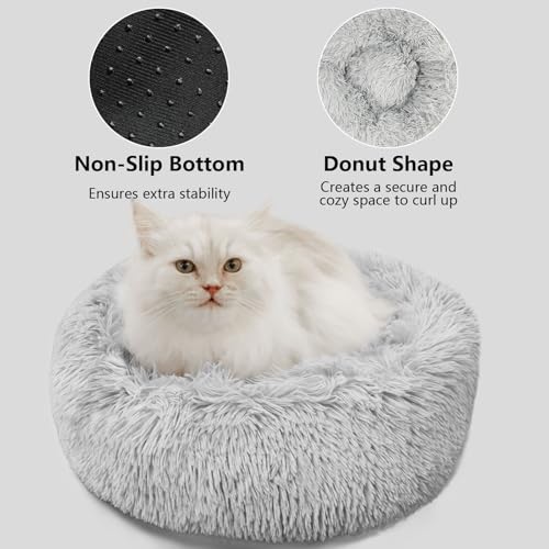 Dog Beds for Small Dogs Round Cat Beds for Indoor Cats Pet Bed for Puppy and Kitten with Slip-Resistant Bottom Plush Donut Cat Bed, Light Grey (XS-38cm Light Grey)