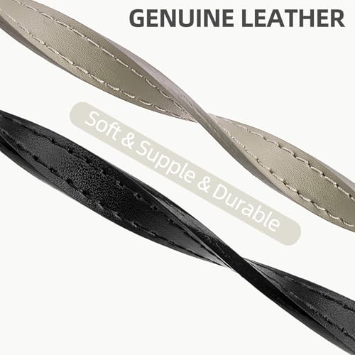 PUPTECK 2 PCS Soft Genuine Leather Cat Kitten Collar with Bells Adjustable for Girl Boy Cats Puppy - Black, Khaki - color: Black&Khaki