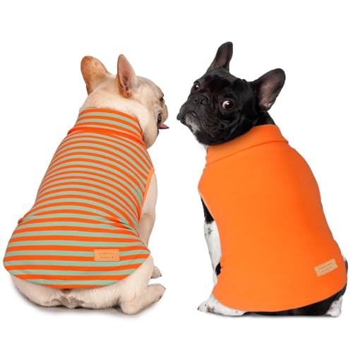 KYEESE 2Pack Dog Sweater Soft Pets Clothes Dog Sweaters for Small Dogs Male Warm Pets Coats Stretchy Pets Clothes Pullover Dogs Sweatshirt Turtleneck Small Pet Sweaters - color: 5# Stripe+Orange, size: Small (4-7lbs)