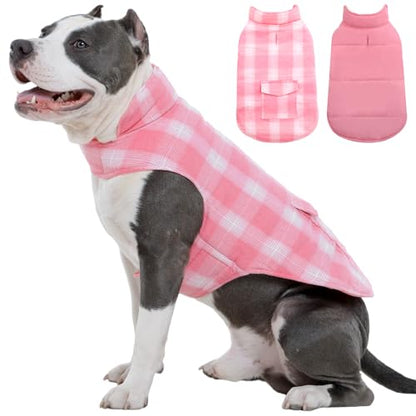 Kuoser Reversible Winter Coat, British Style Jacket for Medium and Large Dogs - Warm Windproof Puppy Cold Weather Clothes Vest, Pink L - color: Pink, size: L (Chest Girth: 20.9-24.4'')